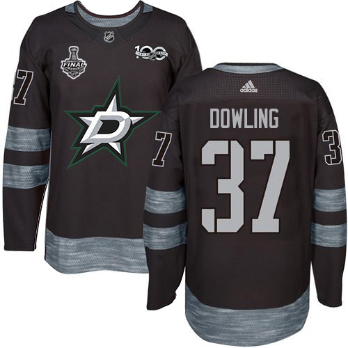 Adidas Men Dallas Stars 37 Justin Dowling Black 1917-2017 100th Anniversary 2020 Stanley Cup Final Stitched NHL Jersey